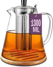 Teekanne Glas mit Sieb 1,3L Edelstahl Filter Tee Bereiter Kanne Zubereiter Set