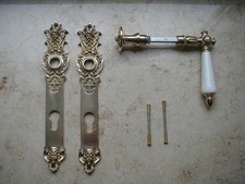 Messing Poliert Haustürbeschlag Türdrücker Gründerzeit  PZ 92 Langschild HRP++