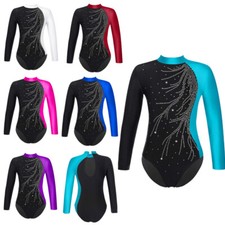 DE Turnanzug Mädchen Langarm Glitzernde Gymnastikanzug Kinder Training Dancewear