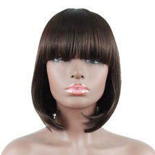 NEU Damen Wie Echthaar Kurzhaarperücke Volle Bob Glatt Pony Perücke Mode