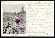 Baby mit Fahrrad, Ansichtskarte 