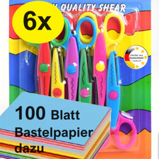 Kinder Bastelscheren Set 6x Zickzackschere Motivschere basteln +100x Papier 1#5