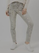 DINE 'N' DANCE Jeanshose knöchellang 5-Pocket-Style Folien-Druck Gr. 38