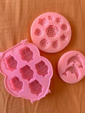 3x Silikon-Form Seife Backform Fondant Pralinen 3D-Form Rose Eule Delfin