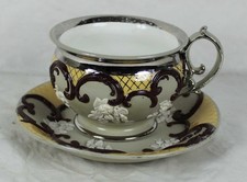 Mettlach, Villeroy & Boch, große Tasse mit Untertasse,  170 Jahre alt, selten