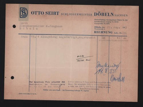 Döbeln rechnung 1953 otto - rechnung,