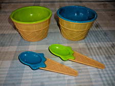 Eis Servierset  Eislöffel Eisbecher Eisschalen Kunststoff Dessert 2 St. wie NEU