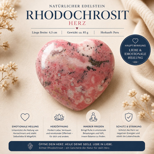 Rhodochrosit herz 45mm 85g - 45mm,