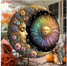 Holzschild Sonne Mond und Sterne mit Blumen