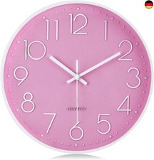 Lafocuse 3D Ziffern Lautlos Wanduhr Rosa, Kinder Wanduhr Mädchen, Ohne Ticken 