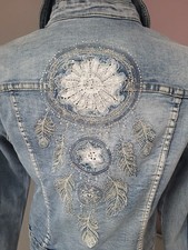 Jeans-Jacke, Gr. M, used look, Stickerei, Strass, Neu o.Etikett