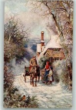 39612334 - Oilette No. 9978 Winter`s Mantle Kind mit Reifen Pferdegespann Tucks