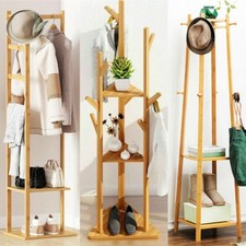 Garderobenständer Kleiderständer Holz Standgarderobe Bambus Garderobe mit Ablage