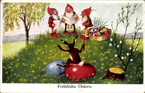 Frohe ostern singende - ak,