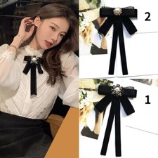 Damen Fliege Strass Krawatte Spitze Kristall Schwarz Samt Ausschnitt Rand Glizer