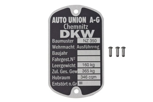 Typenschild für dkw 350 - typenschild,