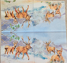 1 seltene Serviette  Reh Hirsch Geweih MOLCA Design   33x33 N66