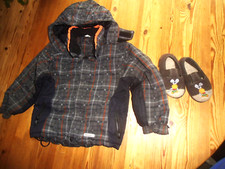 Zebralino Kinder Jacke Gr. 116 gefüttert Kapuze braun, Hausschuhe 26 Walkstoff