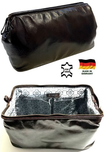 Echt leder braun kulturbeutel - braun,