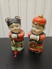 Vintage Chinese Lucky Jintong Boy Yunu Jade Girl figurines