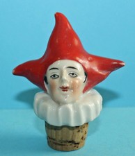 Schöner Porzellan Zierkorken Pierrot / Harlekin / Bottle Stopper / Bouchon