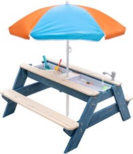 Kinder 3in1 Sand & Wasser Aktivitätstisch Holz Picknickbank blau orange