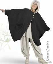 LAGENLOOK Oversize Poncho Walk-Wolle Jacke schwarz & grau 48 50 52 54 56 58 XXL