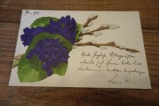 Grußkarte gelaufen 1903 Ostern Veilchen und Weidenzweig Briefmarke auf dem Kopf