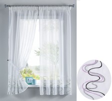 Stickerei Gardinen Set 4 Tlg. Tunneldurchzug Voile Welle Lila HxB 150x90 cm