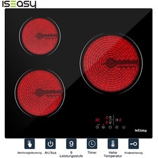 3 Zonen Elektro-Glaskeramikkochfeld 59cm Elektro Autark rahmenlos Schwarz 6600 W