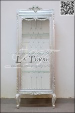 Vitrine Kristall Luigi XV Barock Silber Kunstleder Weiß Swarovski AL7282