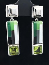 OHRHÄNGER AUS 925/- SILBER RHOD. MIT MOSAIK-EDELSTEIN & PERIDOT  SCHMUCKJAGD