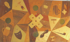 TOP! 50er Jahre Tischplatte Spieltisch Intarsien verschiedener Hölzer ohne Füße