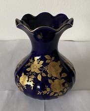 Wunsiedel Retsch Bavaria: Porzellan - Vase - Echt Kobalt, goldene Rosen, 15 cm