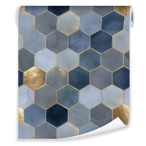 Vliestapete hexagon blau - vliestapete,