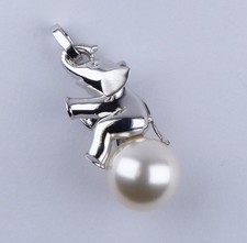 Elefanten-Anhänger Silber 25 strukturiert MK-Perle weiß 16mm  Ä44