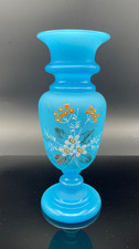 Jugendsti Vase blaues Opalglas um 1900 mundgeblasen bemalt