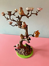 Leuchter Porzellan Vögel Blumen Messing Kerzenhalter Deko Hollywood Regency 