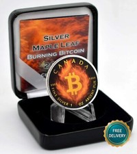 2025 1OZ Silber Canada Maple Leaf Burning Bitcoin Krypto Etui Zertifikat NUR 250 Stück