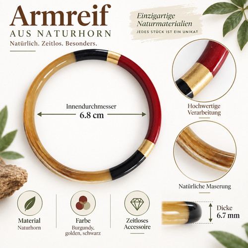 Armreif aus naturhorn - naturhorn, burgund