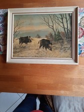Original Ölgemälde Wildtiere, Wildschweine , Signiert Brandt, Holzrahmen 