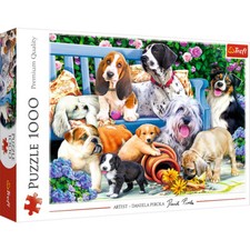 1000 Teile Puzzle Hund Welpen Spiel Im Garten Sitz Tiere Blumen