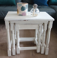 Dreisatztisch 3 Tische Beistelltisch Massivholz weiß Shabby Chic antik Landhaus