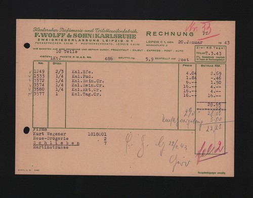 Leipzig rechnung 1943 - leipzig,, f
