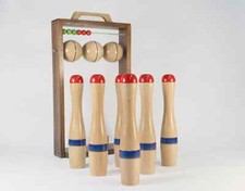 6 Holzkegel 23 cm hoch, Kegelspiel: Große Kegel und 3 Kugeln aus Holz, Bowling