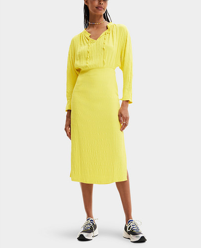 Desigual damen kleid gelb midi - damen,