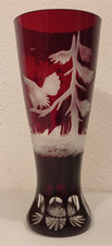 Weißbierglas, Weizenglas, Böhmisches Glas mit Jagdmotiv, Überfang Rot, Vintage