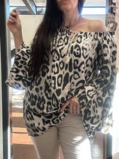 SALE OHNE UMTAUSCH Bluse Carmen Tunika Oversize Leoprint 34-42 Beige