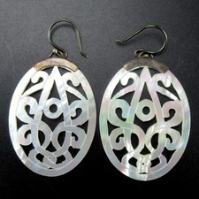 Tolle große Ohrringe aus 925 Sterling Silber & Perlmutt Vintage Handarbeit