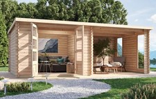 Gartenhaus Holz 28mm mit Anbau Enfield 578 x 332 cm Blockhaus Gerätehaus Karibu